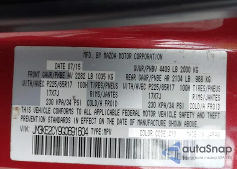 2016 Mazda Cx-5 Touring z USA, uszkodzony, nr VIN JM3KE2CY9G0691604